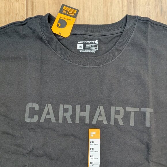 NWT Carhartt Loose Fit Logo Long Sleeve T Shirt 2XL Black Heavyweight - Picture 3 of 6